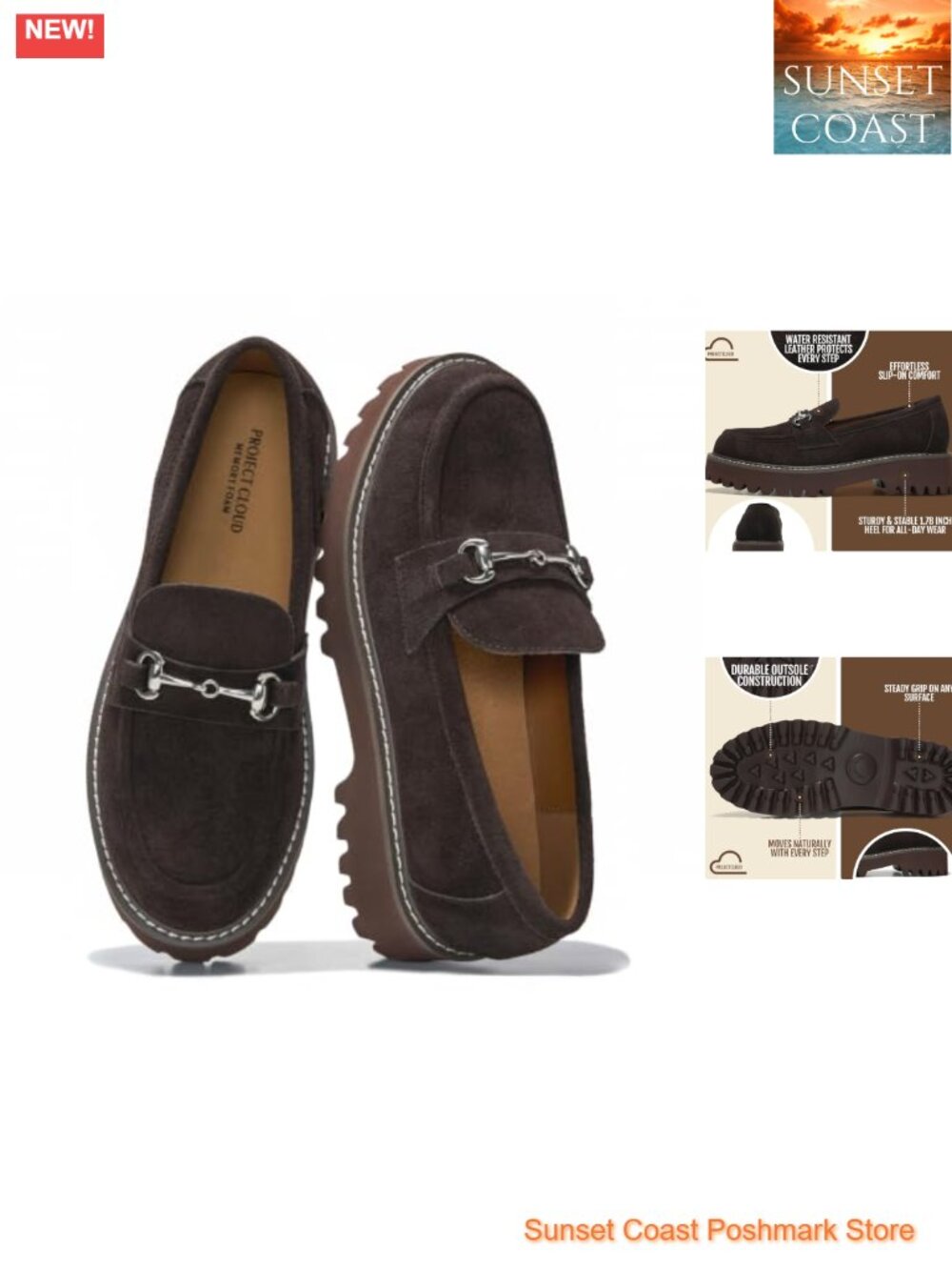 100% Genuine Leather Women's Loafers with Horsebit and Lug Sole